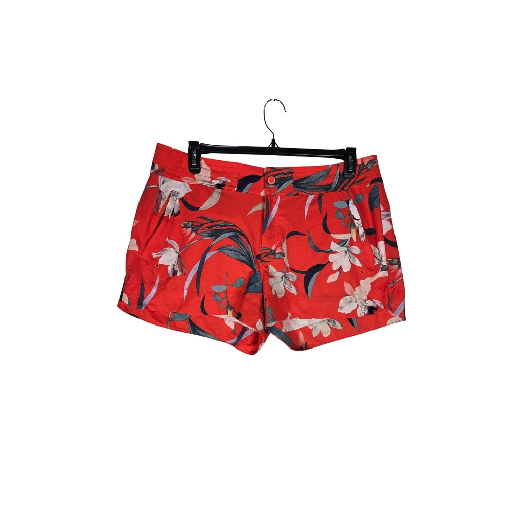 Athleta Hudson Board Shorts Women 16 Floral Red Hiking Outdoor EUC